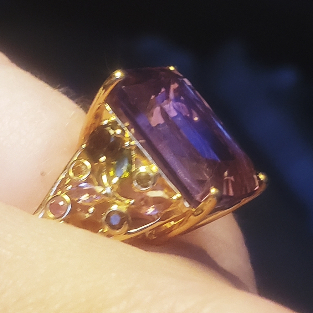 NWT Genuine Radiant Cut African Amethyst and Multi-Tourmaline 12.15 ctw Size 9 - Picture 13 of 14